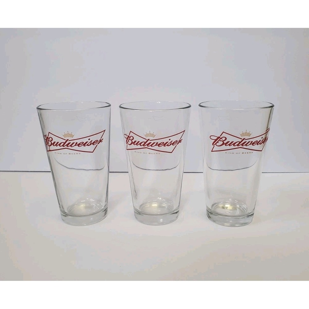 Lot of 3 Vintage Budweiser Beer Glasses Drinking Man Cave Brewery Pint Cup